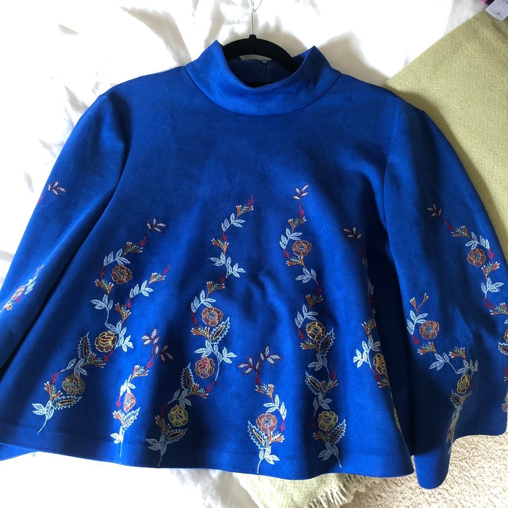 Zara Faux Suede fabric embroidered top